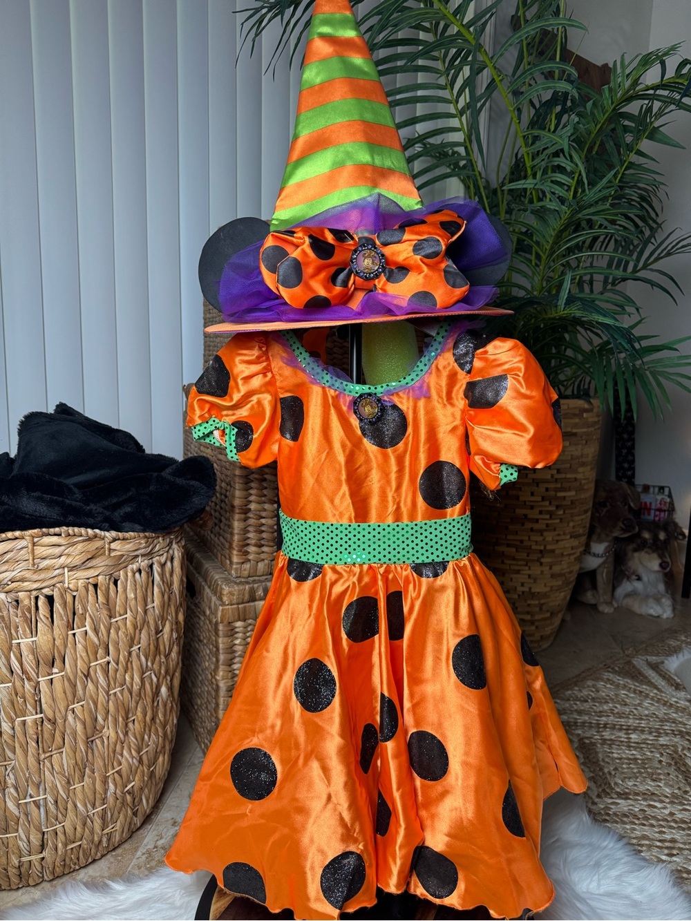 Kids Disney parks Minnie Mouse Dress with matching Disney parks Hat . 7/8